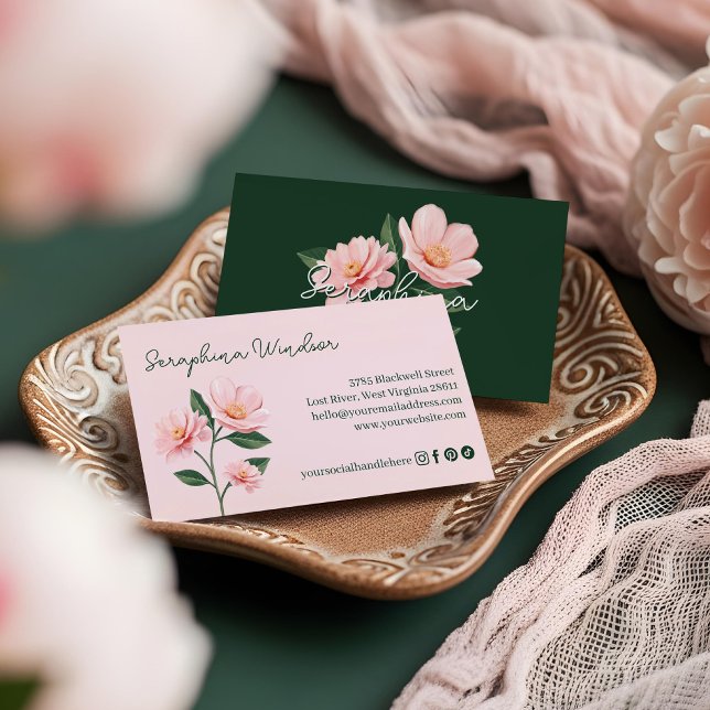 Cartão De Visita Rosa Charme Flora Botânico Menina Feminino (Chic Blush Pink Floral Botanical Girly Feminine Business Card)