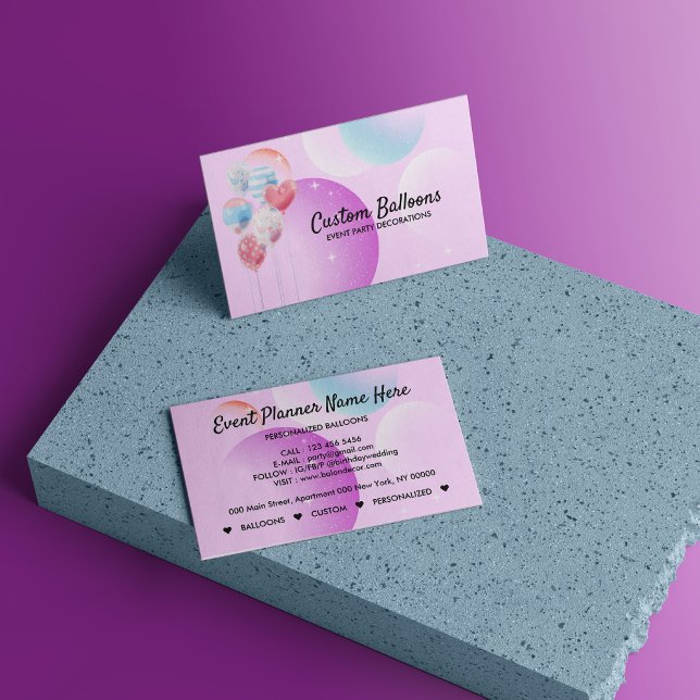 Cartão De Visita Rosa claro de Decoração do Planejador de Partido d (Balloons Event Party Planner Decoration light pink Business Card)