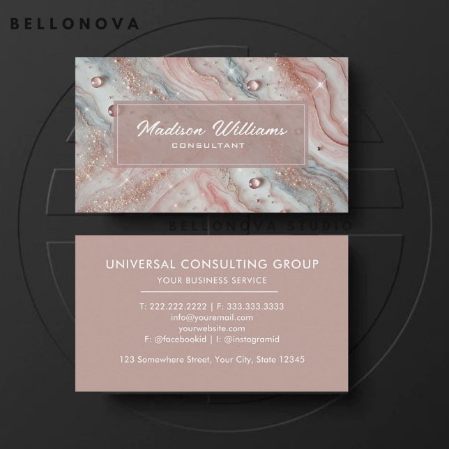 Cartão De Visita Rosa claro Personalizada White Glitter Professiona (Custom Light Pink Blue White Glitter Professional Business Card)