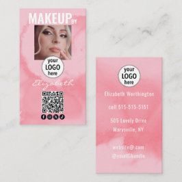 Cartão De Visita Rosa Coral Enrubescendo Maquiagem Social QR Aquare