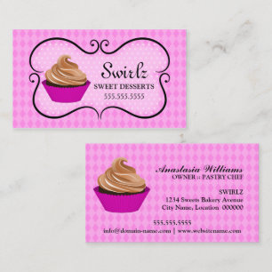 Cartão De Visita Rosa da padaria do cupcake