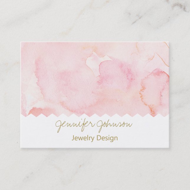 Cartão De Visita Rosa de Aquarela de Design de Joalharia Padrão (Frente)