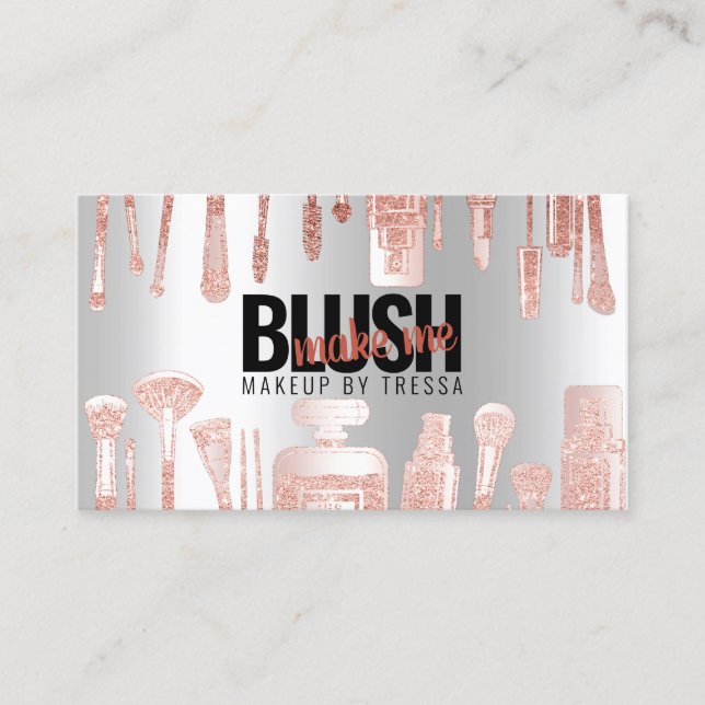 Cartão De Visita Rosa De Artista De Maquiagem + Gelo De Platina Met (Frente)