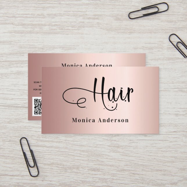 Cartão De Visita Rosa de cabelo - blush com o código QR elegante (Frente/Verso In Situ)