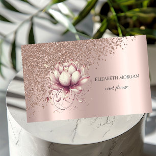 Cartão De Visita Rosa de Diamantes Dourados Elegante Lotus Chic