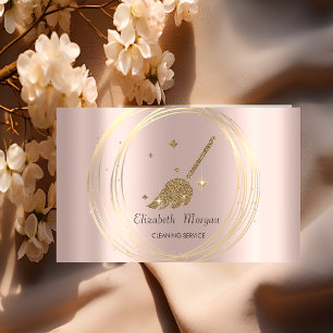 Cartão De Visita Rosa de Elegante Moderno Dourado, Círculos Dourad