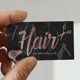Cartão De Visita Rosa de Hair Stylist com Tipografia Dourada Modern