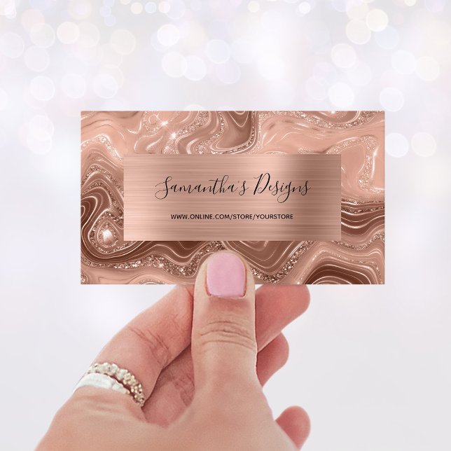Cartão De Visita Rosa de luxo Dourada Marble Agate Foil (Luxury Rose Gold Marble Agate Glam Foil Business Card)