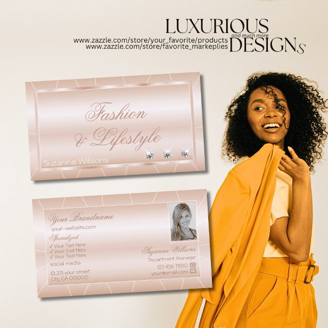 Cartão De Visita Rosa de luxo Dourado com Ouros e Foto refinada (Criador carregado)