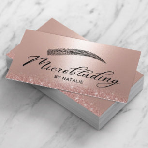Cartão De Visita Rosa de microbulação - Glitter Dourado - Brota S