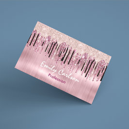 Cartão De Visita Rosa de microfone pingando rosa