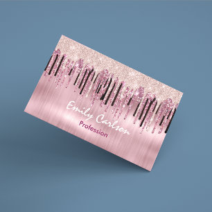 Cartão De Visita Rosa de microfone pingando rosa