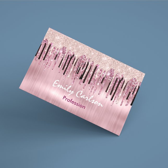 Cartão De Visita Rosa de microfone pingando rosa (Criador carregado)