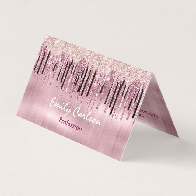 Cartão De Visita Rosa de microfone pingando rosa (Frente)