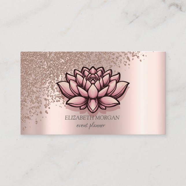 Cartão De Visita Rosa de Na moda moderno - Dourado Diamantes Lotus (Frente)