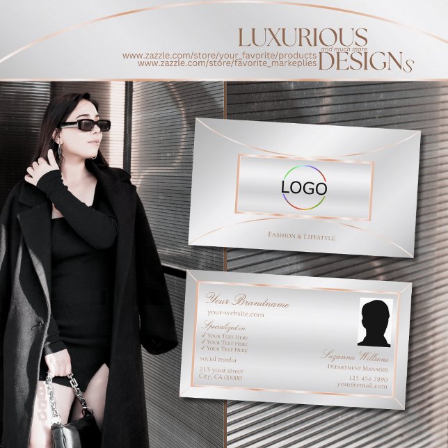 Cartão De Visita Rosa de prata de luxo Dourado decor com logotipo e (Criador carregado)