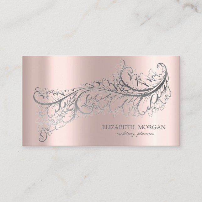 Cartão De Visita Rosa de Prata de Luxo Elegante Dourada (Frente)