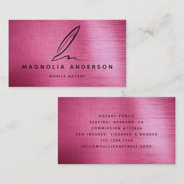 Cartão De Visita Rosa de Quill para Portáteis com escova de metal C (Frente/Verso)