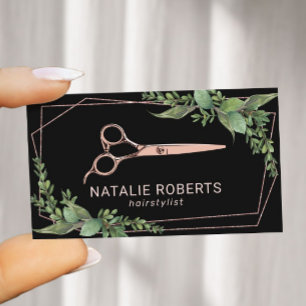 Cartão De Visita Rosa de Stylist com Tesoura Geométrica Greeneresc