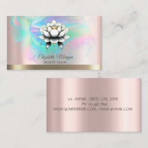 Cartão De Visita Rosa de Tinta Holográfica do Lotus Branco Chic
