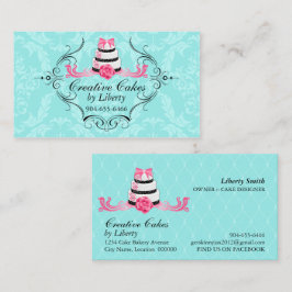 Cartão De Visita Rosa do Aqua do damasco da padaria do bolo