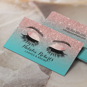 Cartão De Visita Rosa do Artista de Makeup Eyelash Glitter Dourado 