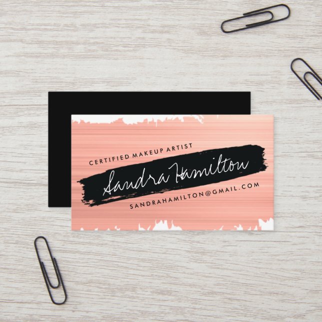 Cartão De Visita Rosa do M.U.A. e curso inclinado preto da escova (Frente/Verso In Situ)