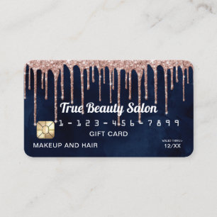 Cartão De Visita Rosa Dourado Azul Marinho com Glitter e Gotejament