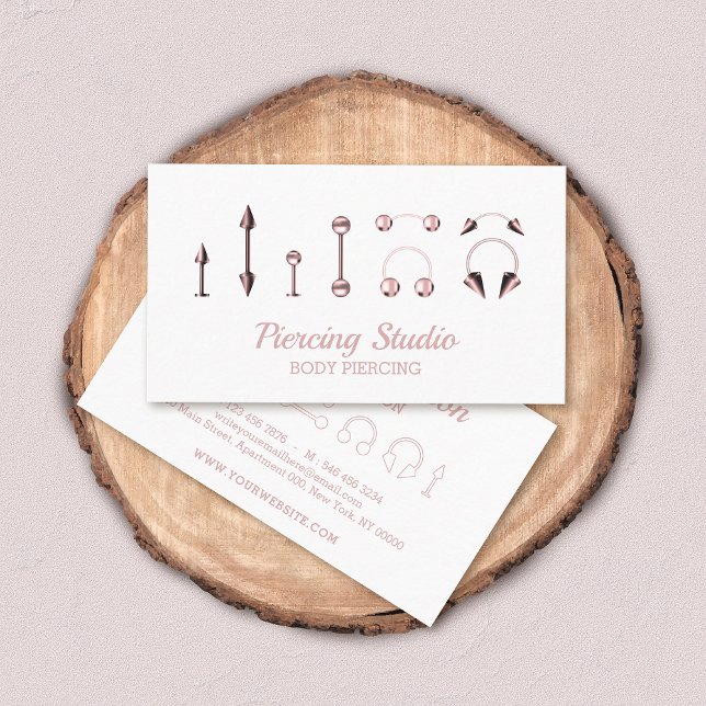 Cartão De Visita Rosa Dourado Body Piercing Studio (Criador carregado)