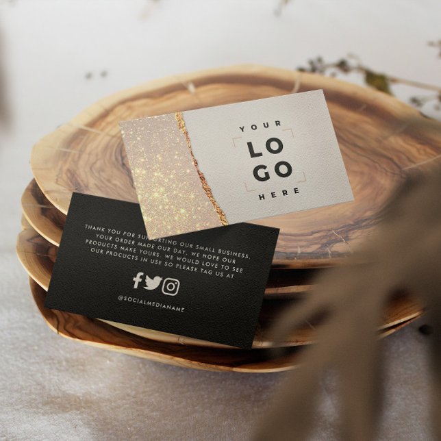 Cartão De Visita Rosa dourado brilhante obrigado preto rosa moderno (Criador carregado)