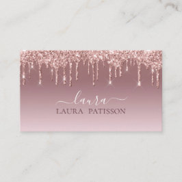 Cartão De Visita Rosa dourado brilhante script chic com monograma