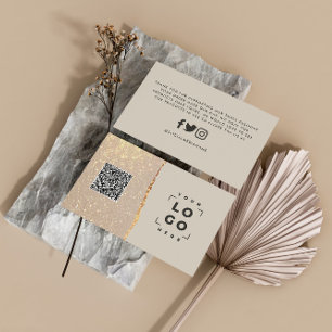 Cartão De Visita Rosa dourado brilho obrigado preto rosa moderno QR