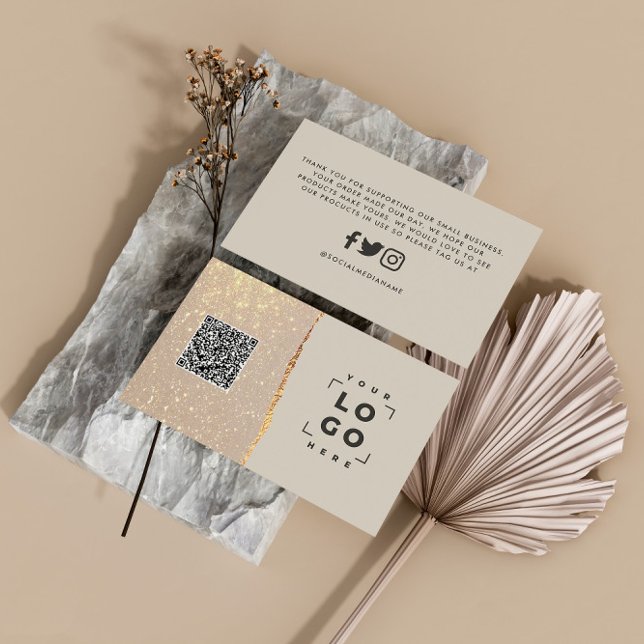 Cartão De Visita Rosa dourado brilho obrigado preto rosa moderno QR (Criador carregado)