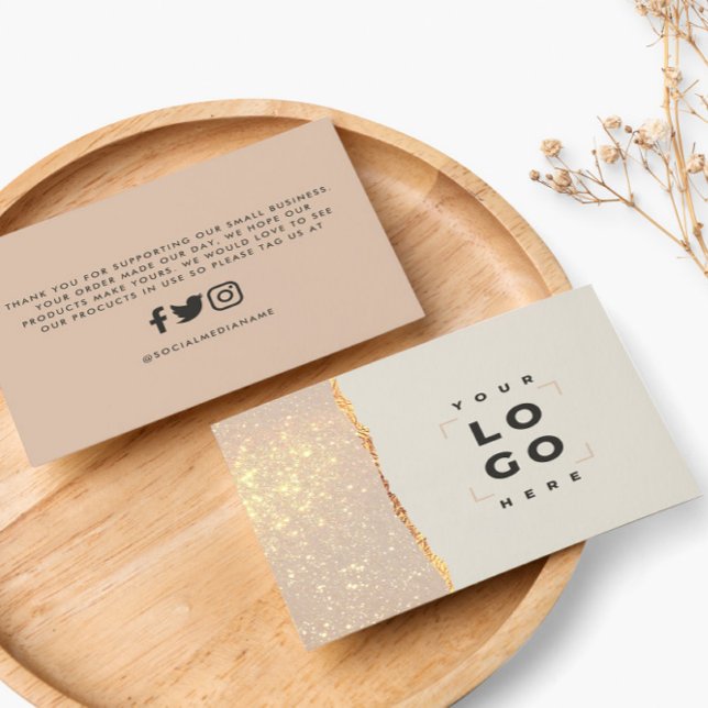 Cartão De Visita Rosa dourado brilho preto rosa obrigado moderno ro (Criador carregado)