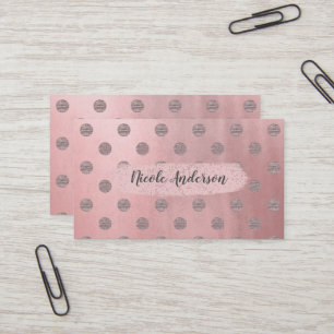 Cartão De Visita Rosa Dourado Brilho Rosa Glam Pontos Polka Moderno