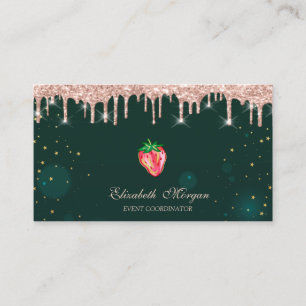 Cartão De Visita Rosa Dourado Chic Strawberry Verde