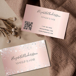 Cartão De Visita Rosa dourado com brilho do código QR de prata