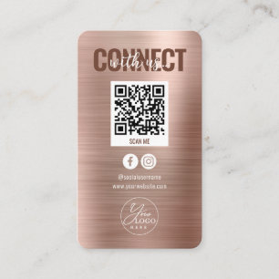 Cartão De Visita Rosa Dourado Conecte com o código QR de mídia soci