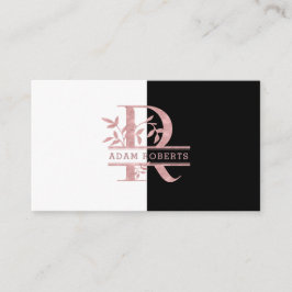 Cartão De Visita Rosa Dourado Dividir Monograma Personalizado Letra