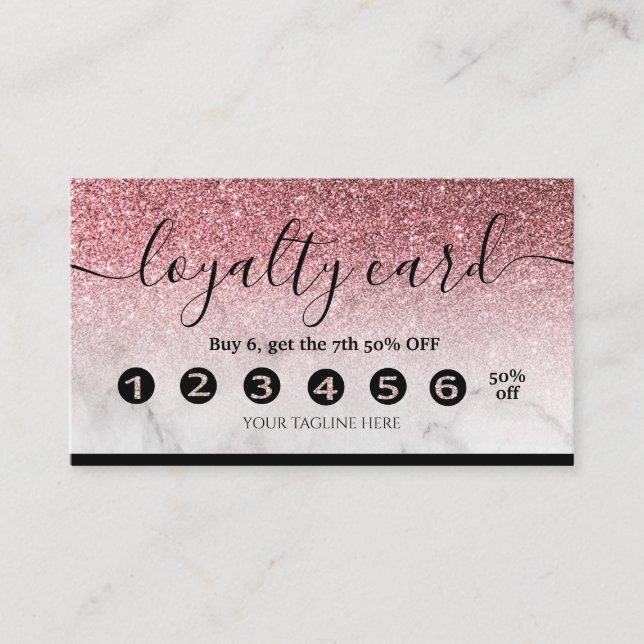 Cartão De Visita Rosa dourado-dourado-cartão-fidelidade editável (Frente)