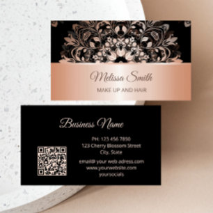 Cartão De Visita Rosa Dourado Floral Preto Mandala Invólucro E Cab