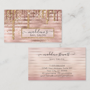 Cartão De Visita Rosa Dourado Glitter Drives Salon para unhas Profe