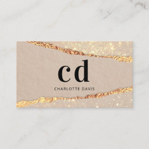 Cartão De Visita Rosa dourado-glitter monograma de glitter