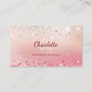 Cartão De Visita Rosa dourado - iniciais do monograma cor-de-rosa