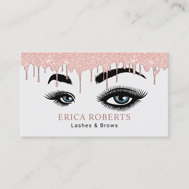 Cartão De Visita Rosa Dourado Lashes Makeup Artist Salon (Frente)