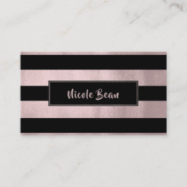 Cartão De Visita Rosa Dourado Listras Rosa e Preto Chic Glam Modern