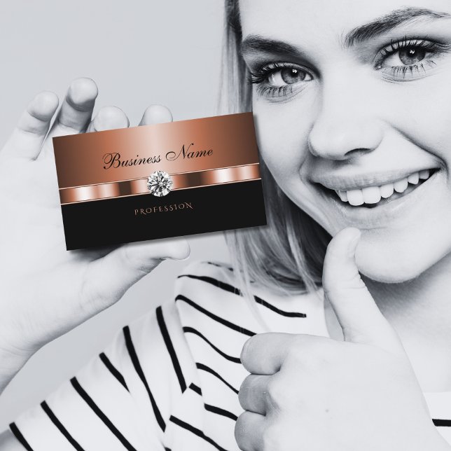 Cartão De Visita Rosa Dourado Luxurioso Preto com Rinestonas Faux (Criador carregado)