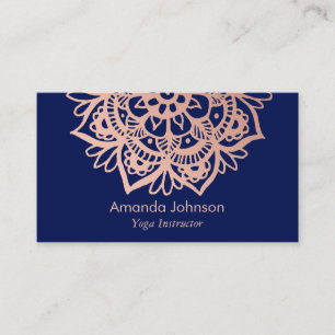 Cartão De Visita Rosa Dourado Mandala Dark Blue Yoga Instrutor