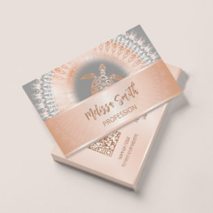 Cartão De Visita Rosa Dourado Mandala Turtle