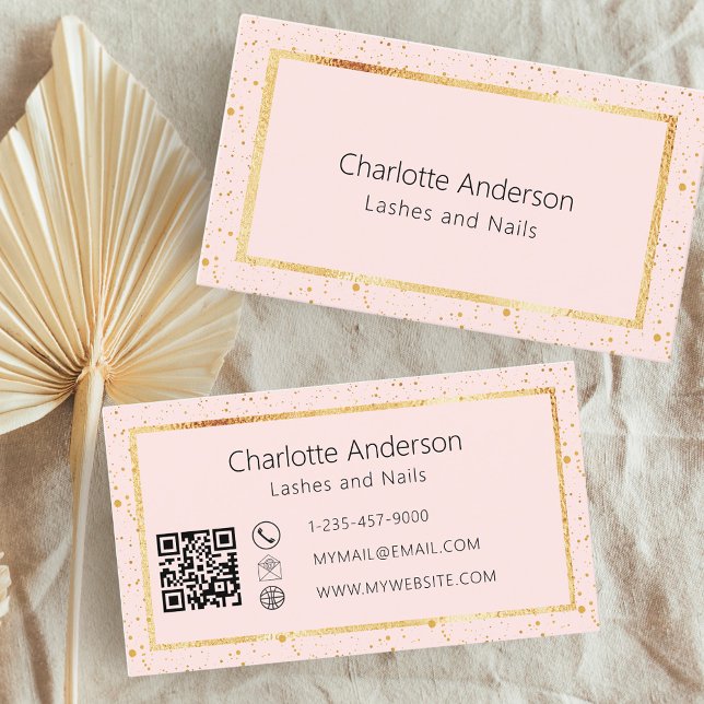 Cartão De Visita Rosa dourado pincel elegante código QR moderno (Criador carregado)